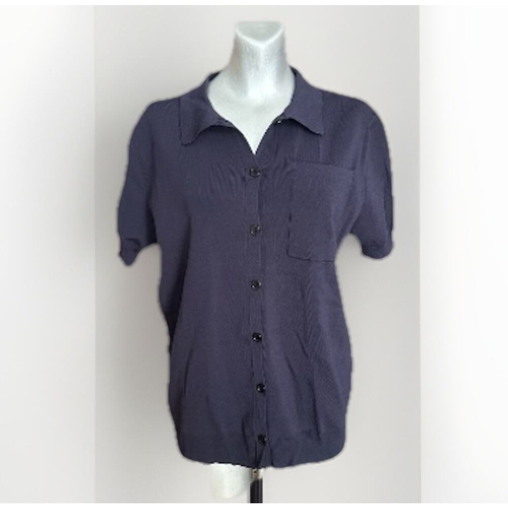 LEGOE Heritage Top Womens Small Blue Collared Maternity Modern Minimal FLAW